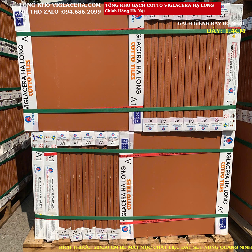 Gạch COTTO Giếng Đáy 500x500 Viglacera Hạ Long đỏ nhạt Bề mặt mộc A1